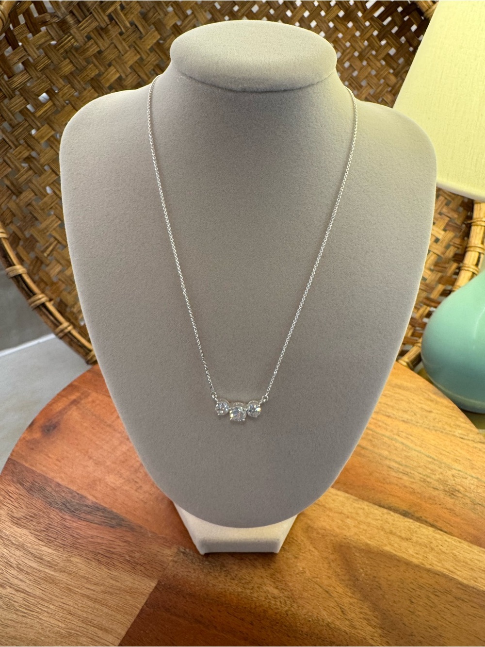 Sterling Silver Cubic Zirconia Trio‎ Necklace 16 Vintage Jewelry